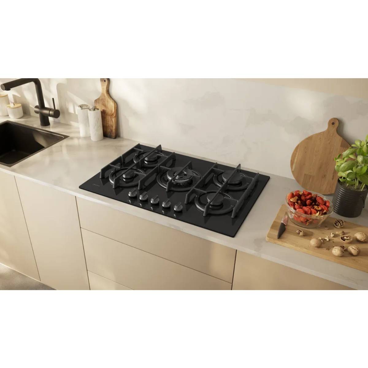 NEFF T27PIQ4S0 Γυάλινη Εστία Υγραερίου 75 cm, Μαύρο | Neff| Image 4
