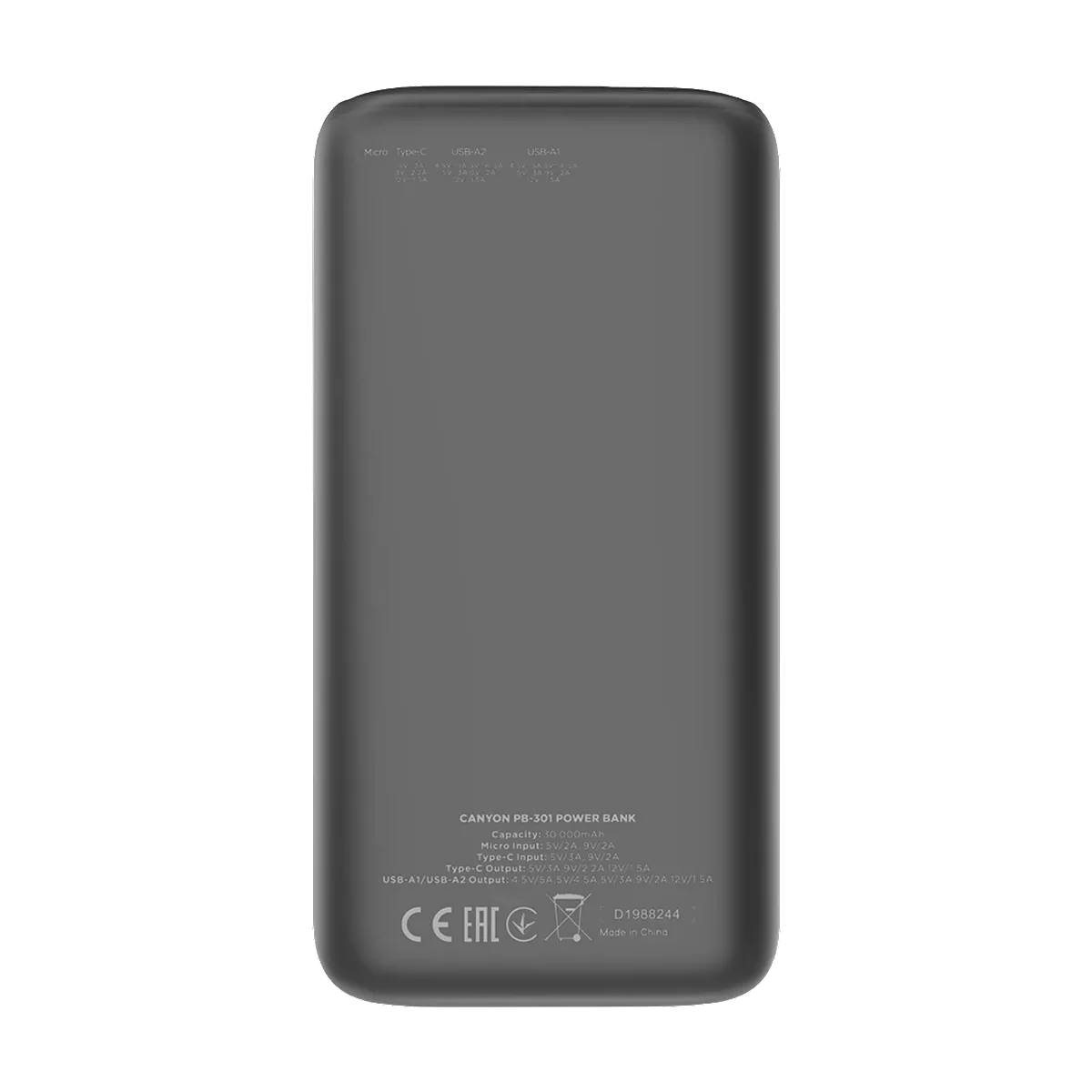CANYON CNE-CPB301B Φορητή Μπαταρία 30000 mAh, Μαύρο | Canyon| Image 3
