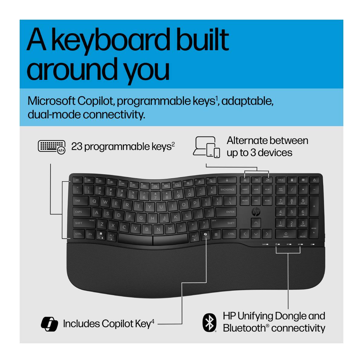 HP 680 Comfort Διπλής Λειτουργίας Ασύρματο Πληκτρολόγιο, Μαύρο | Hp| Image 2