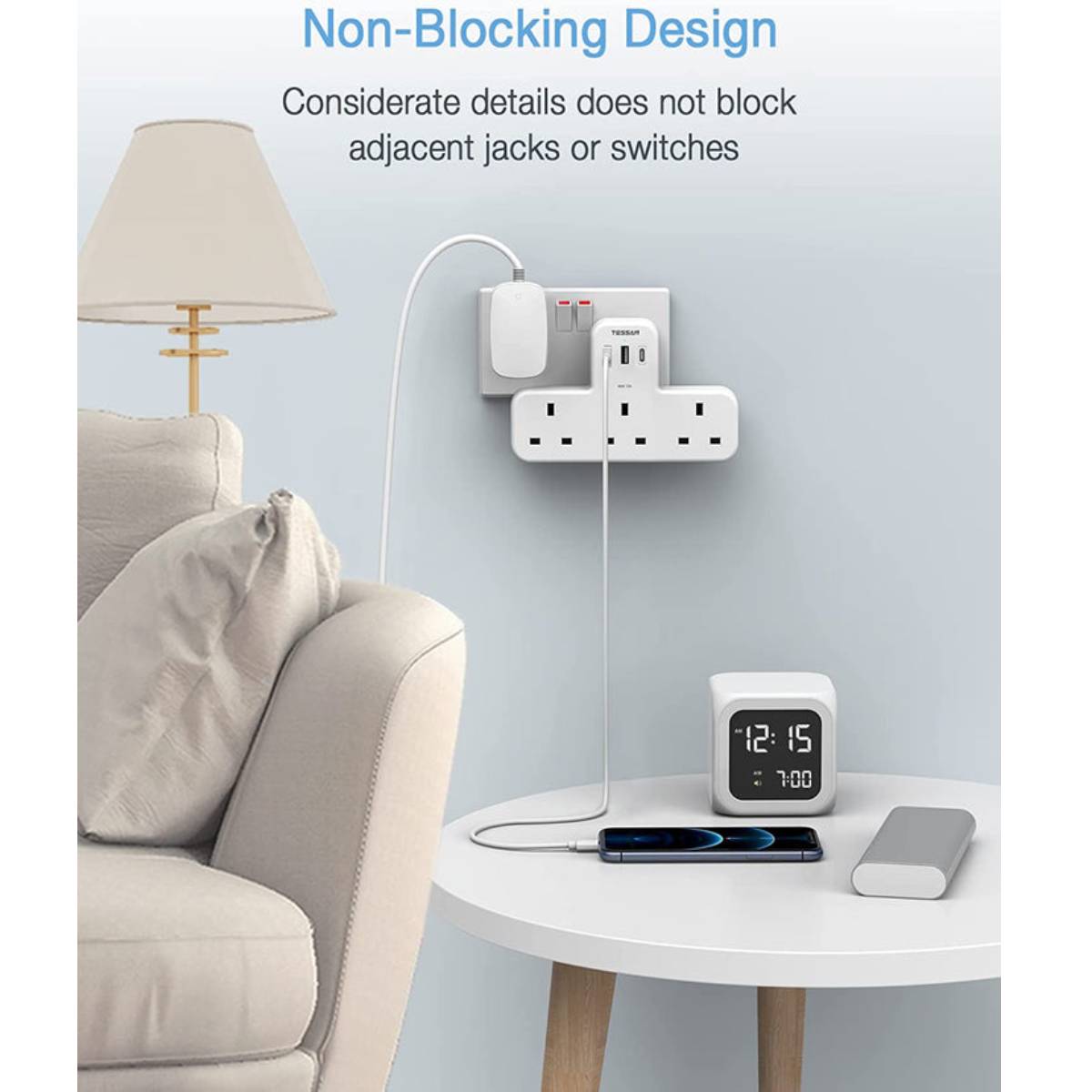 TESSAN TS-223-C-WH-UK Πολύπριζο 3 θέσεων με πολλαπλές θύρες USB, Τριπολικό | Tessan| Image 6