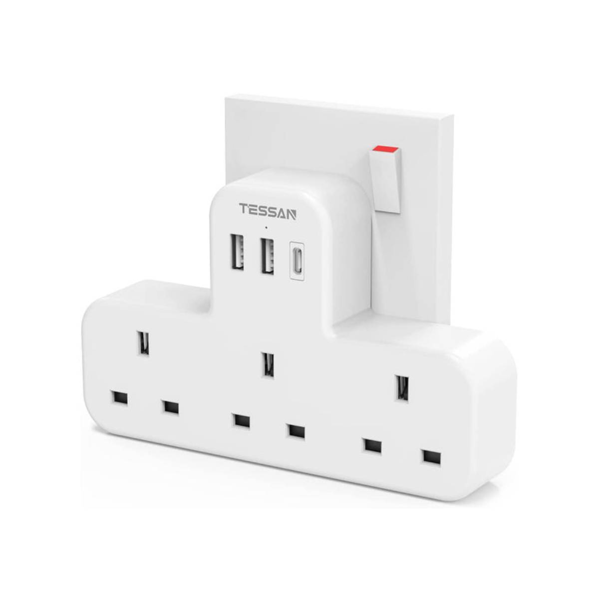 Image of suggested product: TESSAN TS-223-C-WH-UK Πολύπριζο 3 θέσεων με πολλαπλές θύρες USB, Τριπολικό