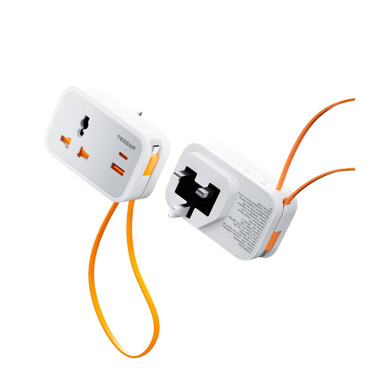 TESSAN TS-TA01ALUK Universal Αντάπτορας Ταξιδιού με Καλώδιο Type-C, 3 Θύρες | Tessan| Image 1