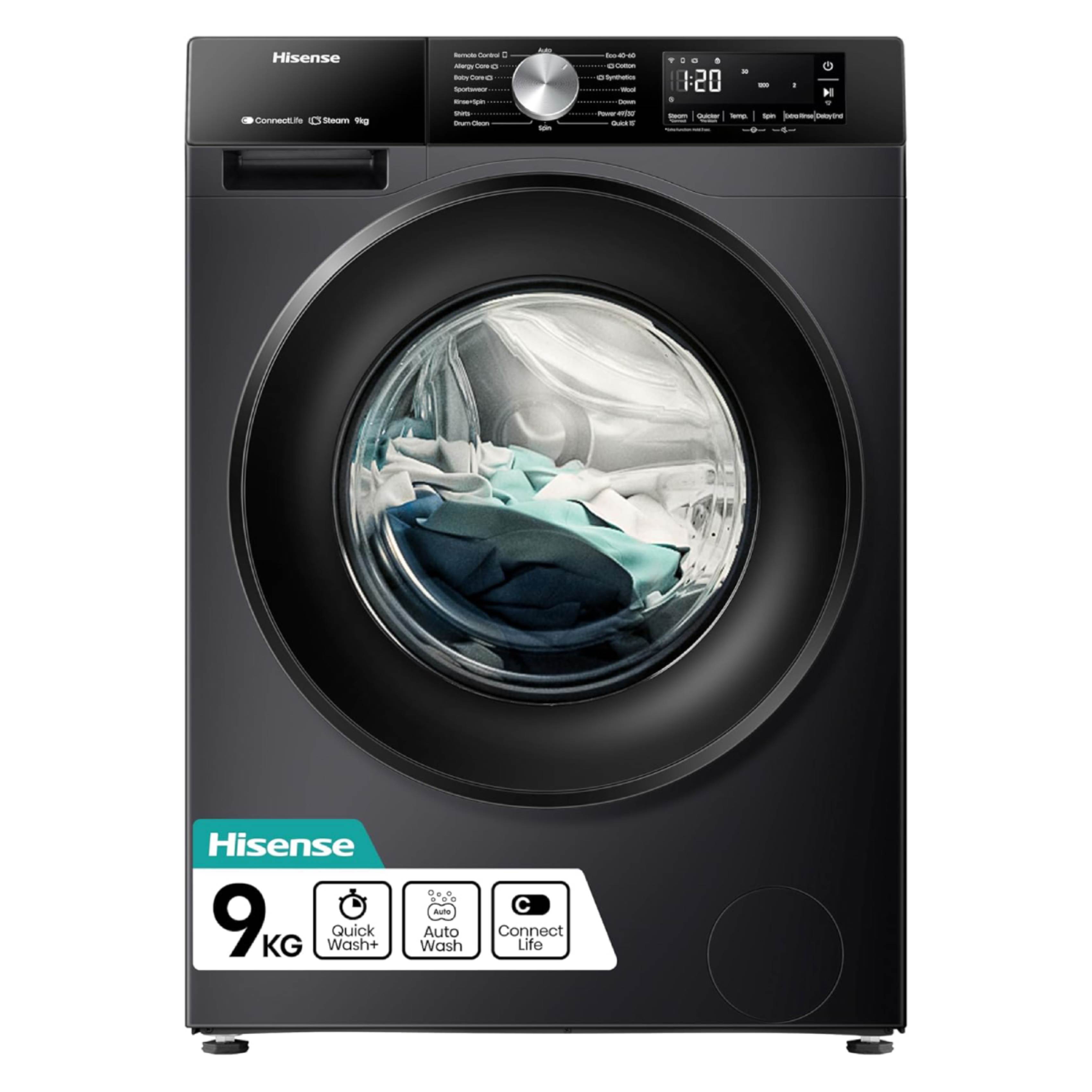 HISENSE WF3S9043BB3 Πλυντήριο Ρούχων 9kg, Μαύρο | Hisense| Image 2