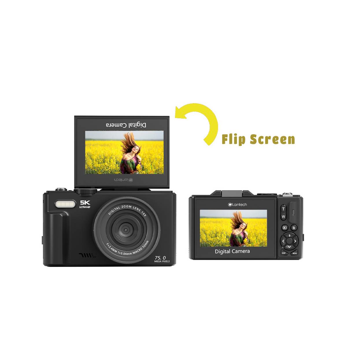 LAMTECH LAM980756 Ψηφιακή Φωτογραφική Μηχανή 5Κ Flip, Μαύρο  | Lamtech| Image 3
