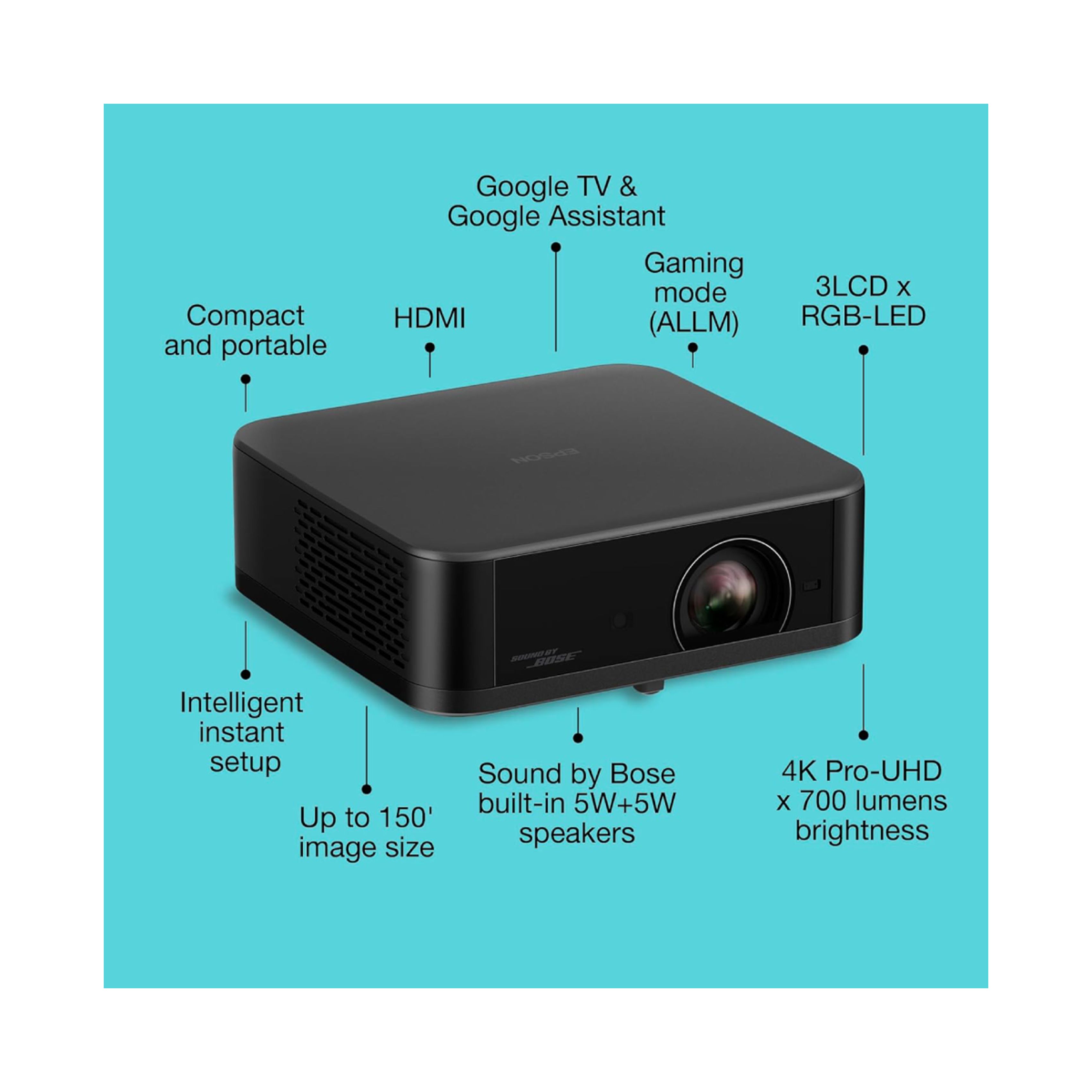 EPSON EF-62B 4K Pro UHD Φορητός Smart Βιντεοπροβολέας, Μαύρο | Epson| Image 2