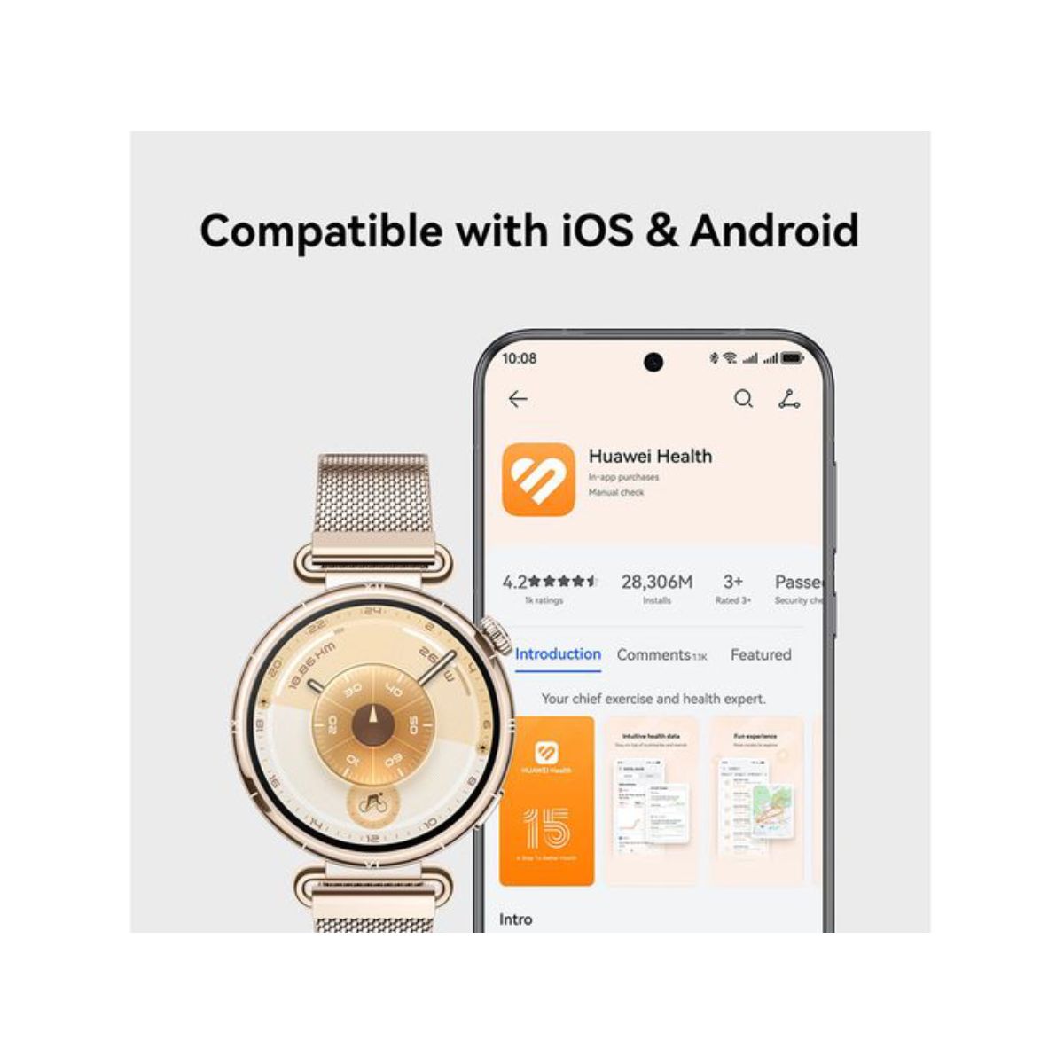 HUAWEI 55020FTX Watch GT 6 Smartwatch 41 mm με Χρυσό Milanese Λουράκι | Huawei| Image 4