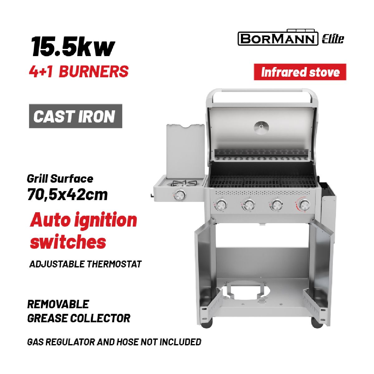 Image of suggested product:  BORMANN ELITE BBQ7041 Ψησταριά Υγραερίου Legend 4+1 Εστίες Luxury Type
