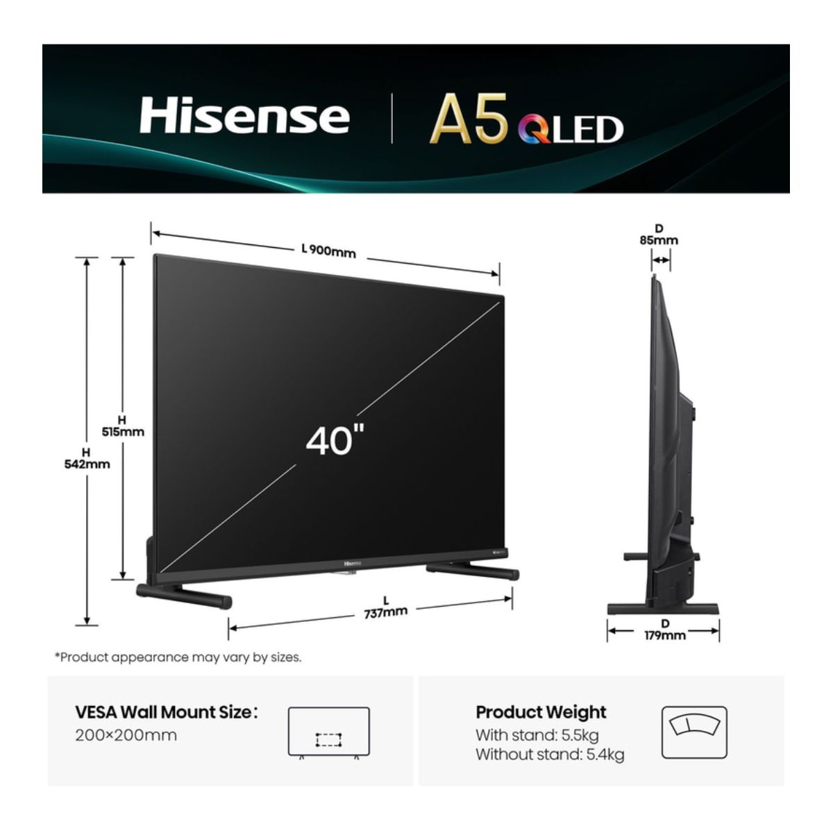 HISENSE 40A5Q QLED FHD TV, 40" | Hisense| Image 2