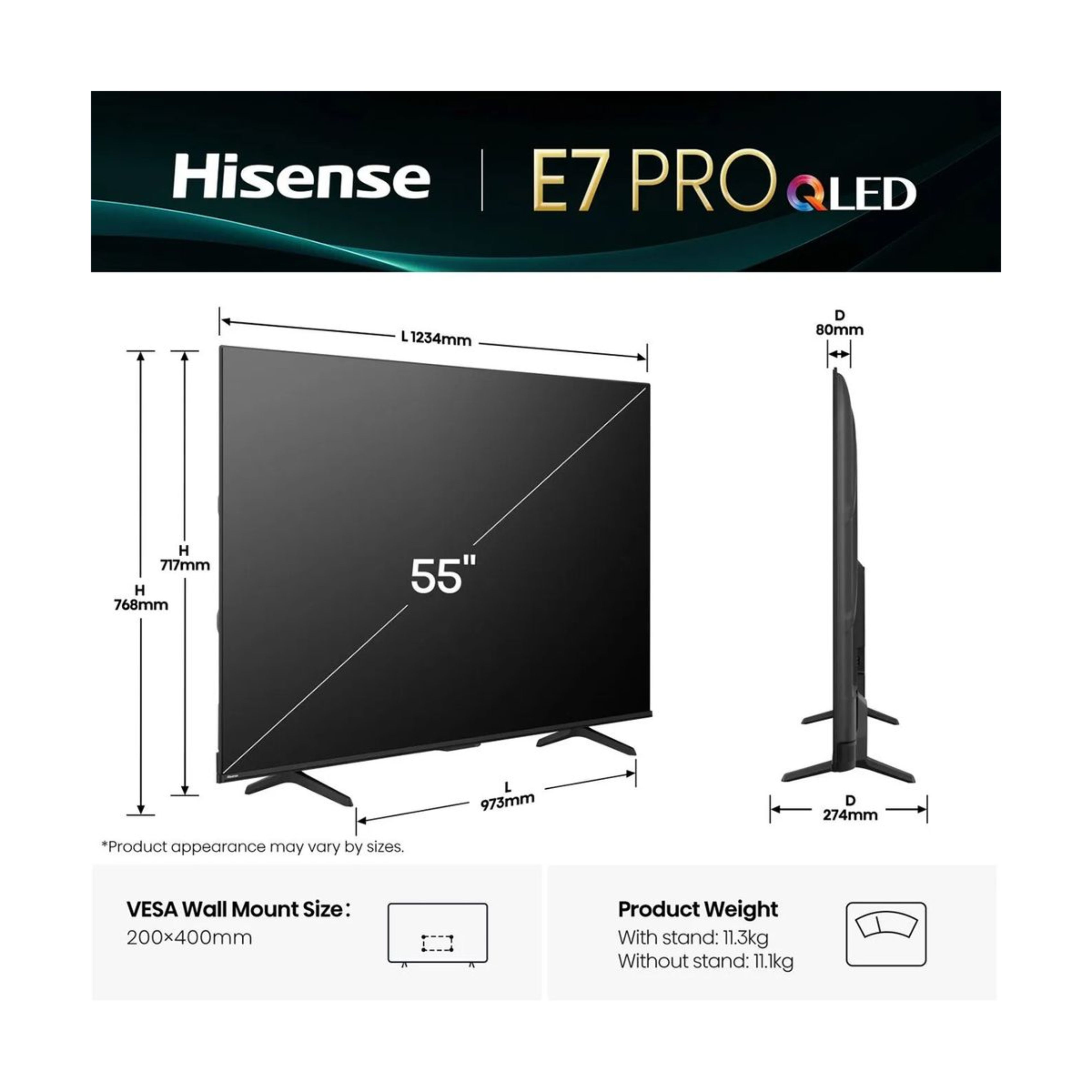 HISENSE 55E7Q PRO QLED 4K TV, 55" | Hisense| Image 2
