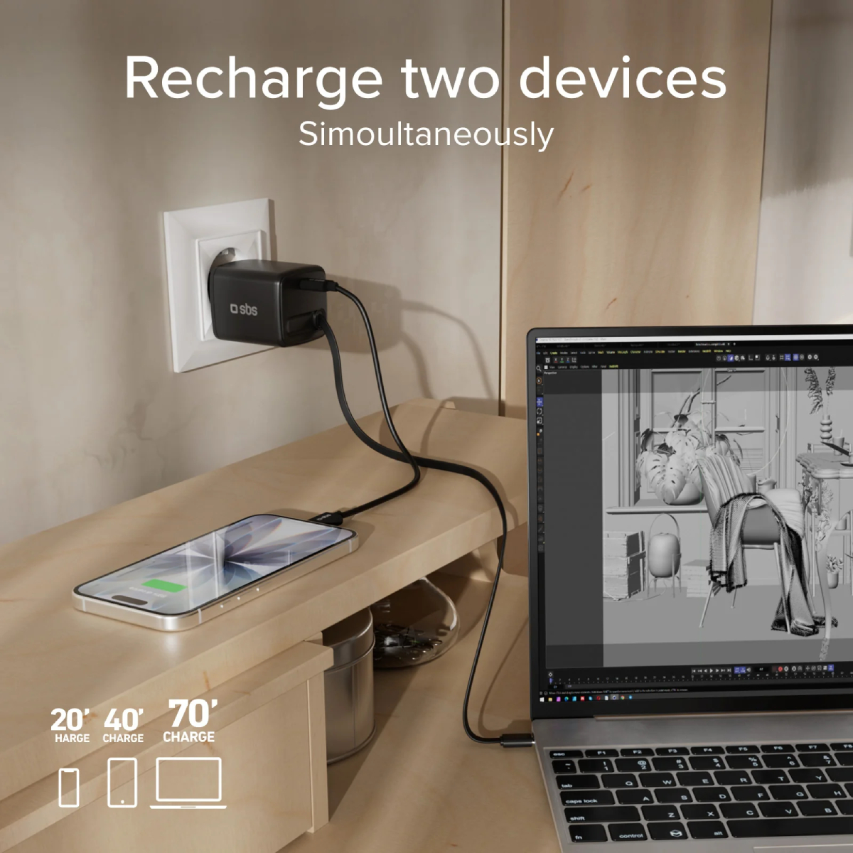 SBS TETRRET45WK Φορτιστής USB-C GaN με Ενσωματωμένο Καλώδιο, 45 Watt | Sbs| Image 8