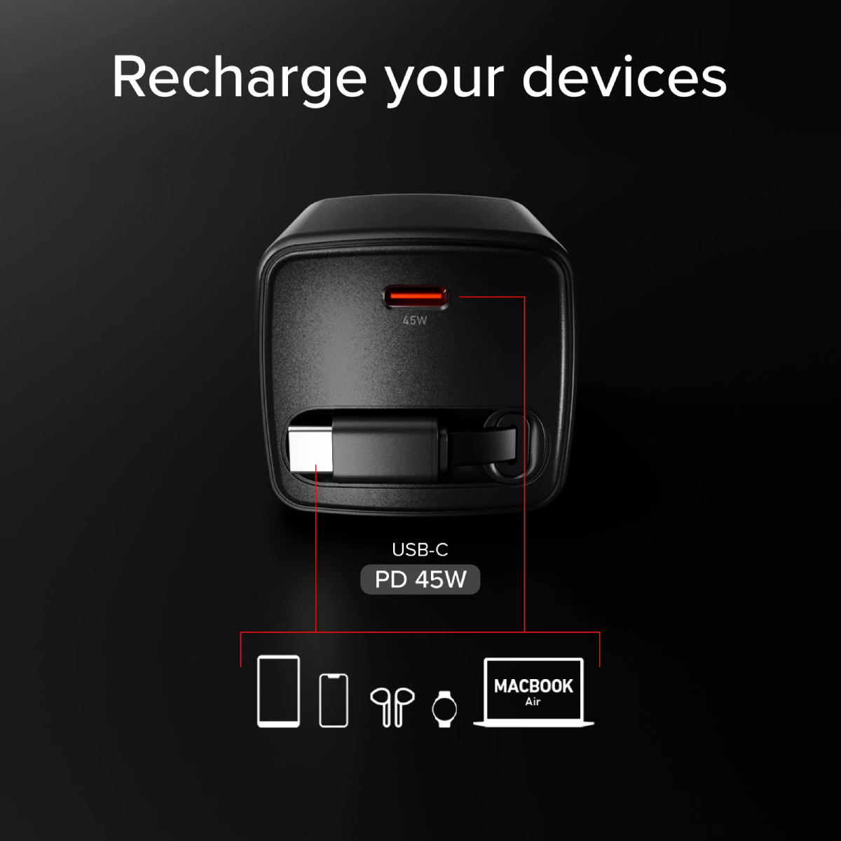 SBS TETRRET45WK Φορτιστής USB-C GaN με Ενσωματωμένο Καλώδιο, 45 Watt | Sbs| Image 4