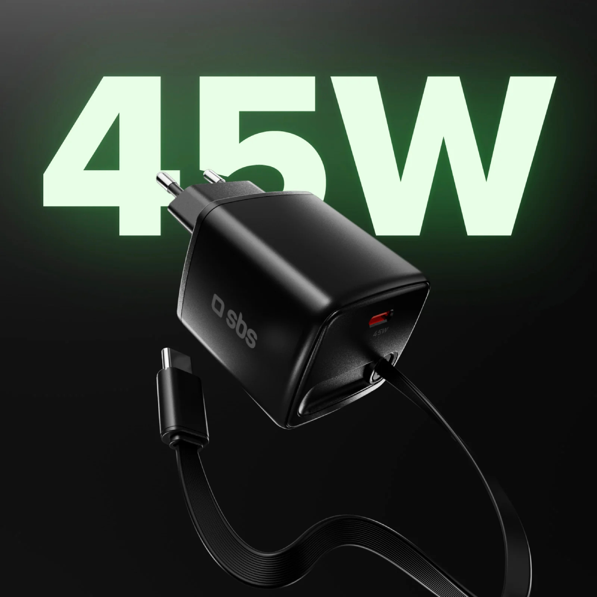 SBS TETRRET45WK Φορτιστής USB-C GaN με Ενσωματωμένο Καλώδιο, 45 Watt | Sbs| Image 2