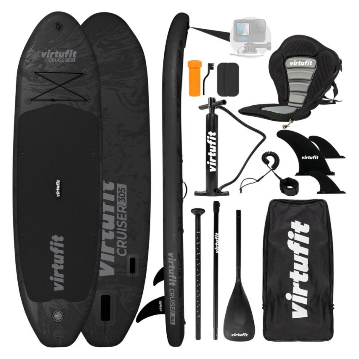 VIRTUFIT VFW06113 Φουσκωτή Σανίδα SUP Cruiser  με Κάθισμα Kayak 305cm, Μαύρο | Virtufit| Image 1