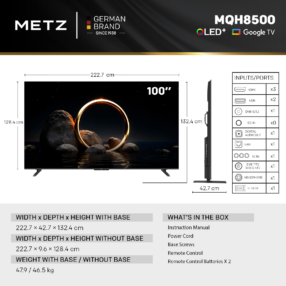 METZ 100MQH8500 QLED 4K UHD Google TV, 100" | Metz| Image 5