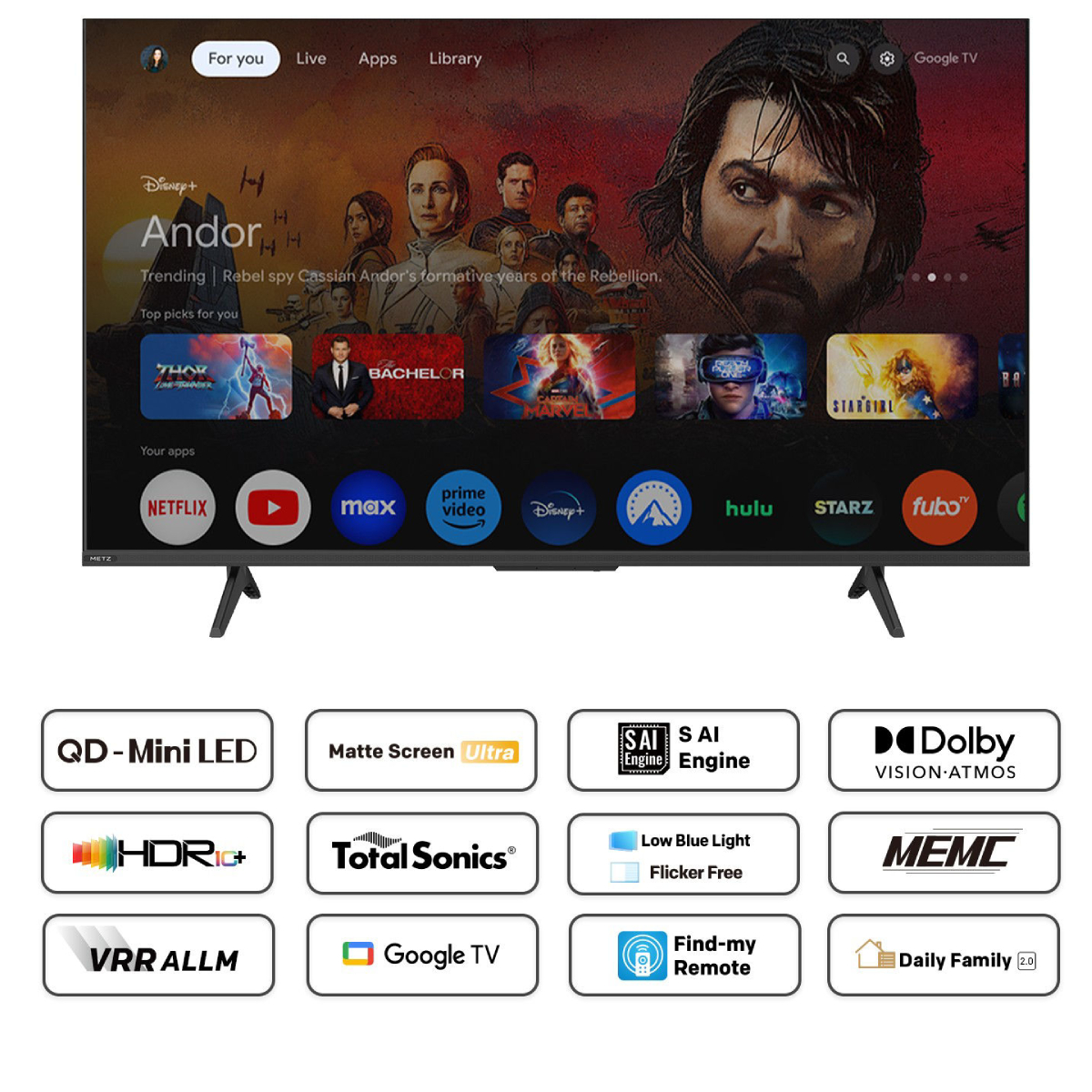 METZ 75MNH7000 QLED-Mini LED 4K Google TV, 75" | Metz| Image 6