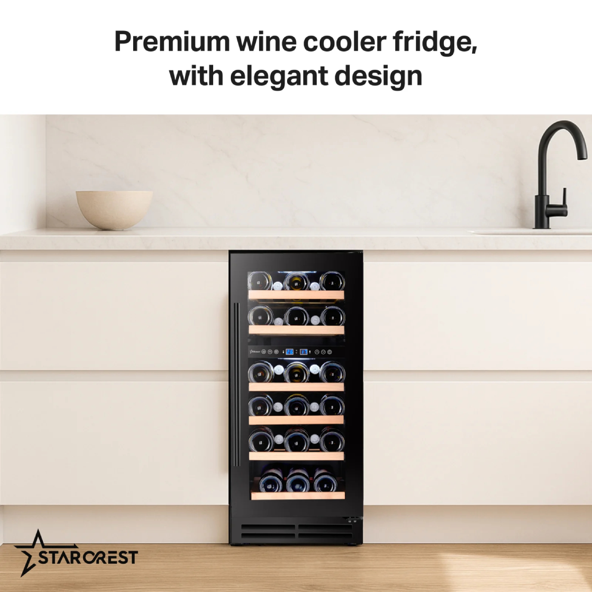 STARCREST SWN-8028DZ Εντοιχιζόμενος Συντηρητής Κρασιoύ 28 Φιάλες, Μαύρο product image  | image 7