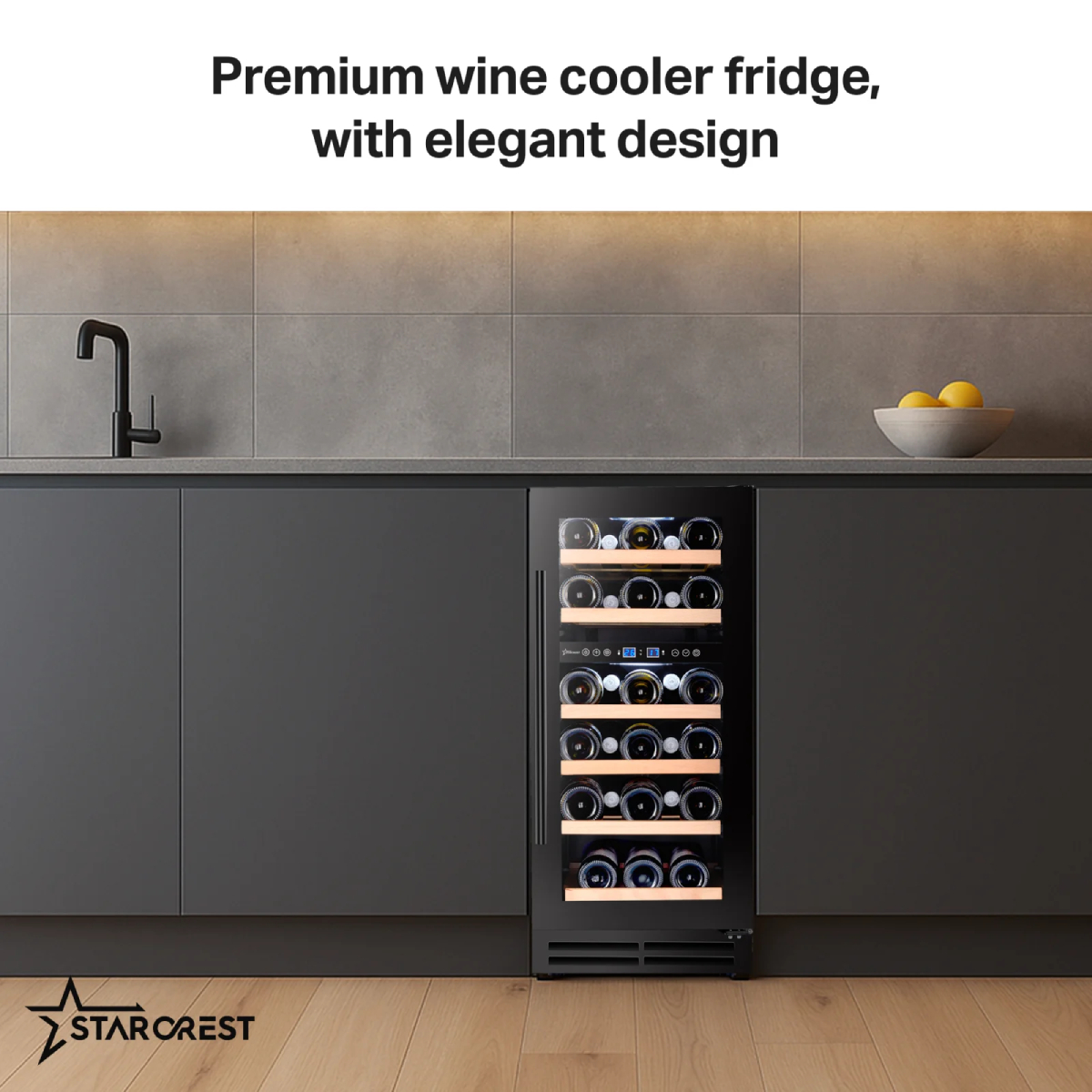 STARCREST SWN-8028DZ Εντοιχιζόμενος Συντηρητής Κρασιoύ 28 Φιάλες, Μαύρο product image  | image 6