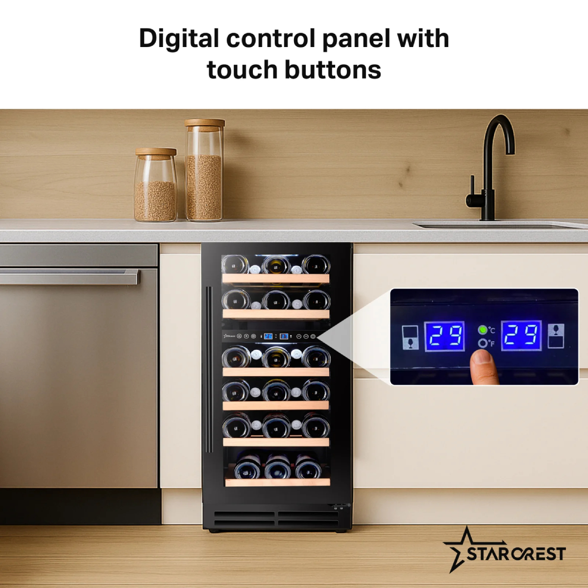 STARCREST SWN-8028DZ Εντοιχιζόμενος Συντηρητής Κρασιoύ 28 Φιάλες, Μαύρο product image  | image 4
