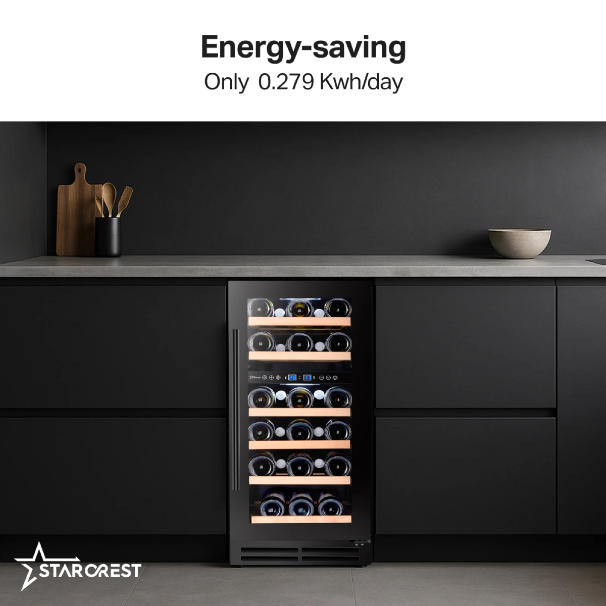 STARCREST SWN-8028DZ Εντοιχιζόμενος Συντηρητής Κρασιoύ 28 Φιάλες, Μαύρο product image  | image 3