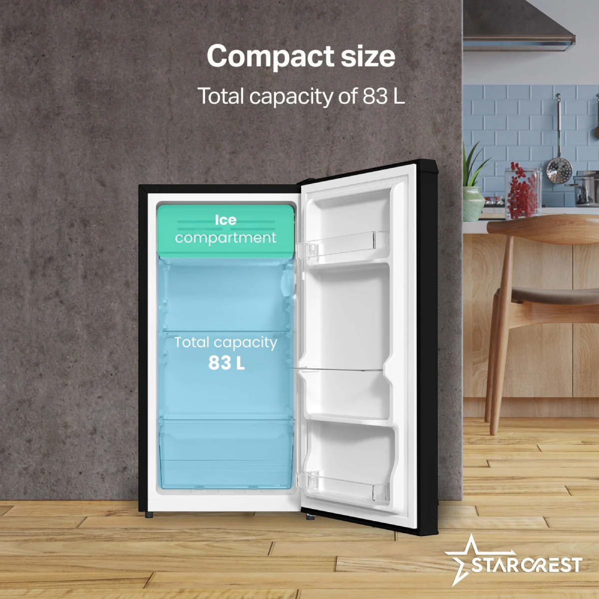STARCREST SF-83BK-E Μονόπορτο Ψυγείο με Καταψύκτη, Μαύρο product image  | image 3