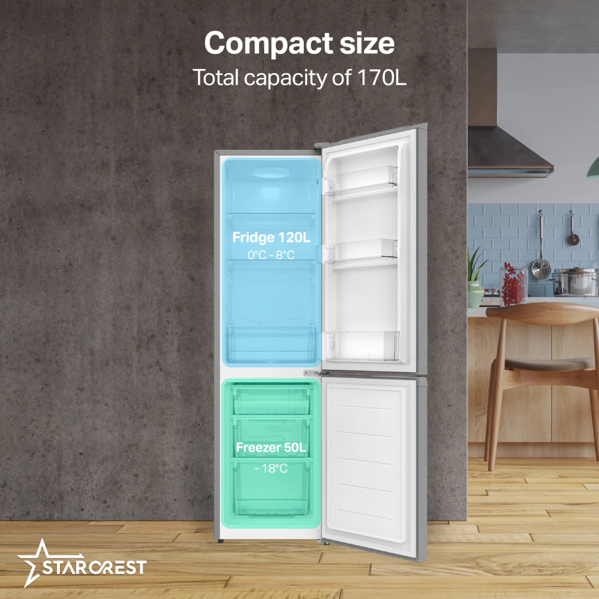 STARCREST SC-170IX-E Ψυγείο με Κάτω Θάλαμο, Inox product image  | image 3