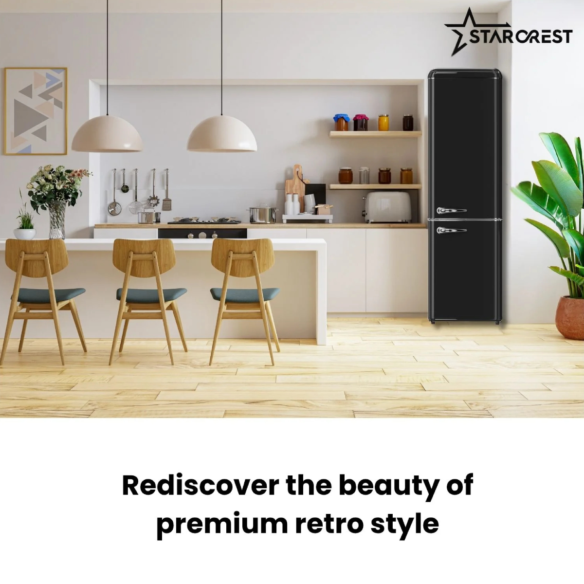 STARCREST SRC-250BK Retro Ψυγείο με Κάτω Θάλαμο, Μαύρο product image  | image 6