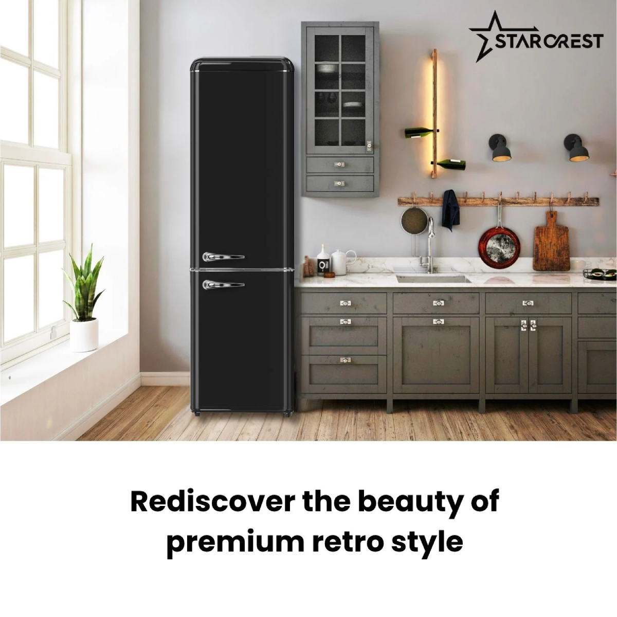 STARCREST SRC-250BK Retro Ψυγείο με Κάτω Θάλαμο, Μαύρο product image  | image 5