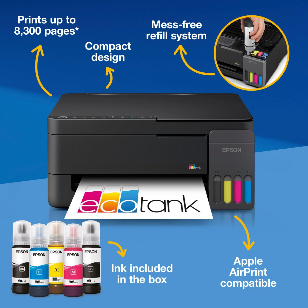 EPSON EcoTank L3350 Α4 Πολυμηχάνημα Wi-Fi με Δοχεία Μελανιού, Μαύρο product image  | image 2