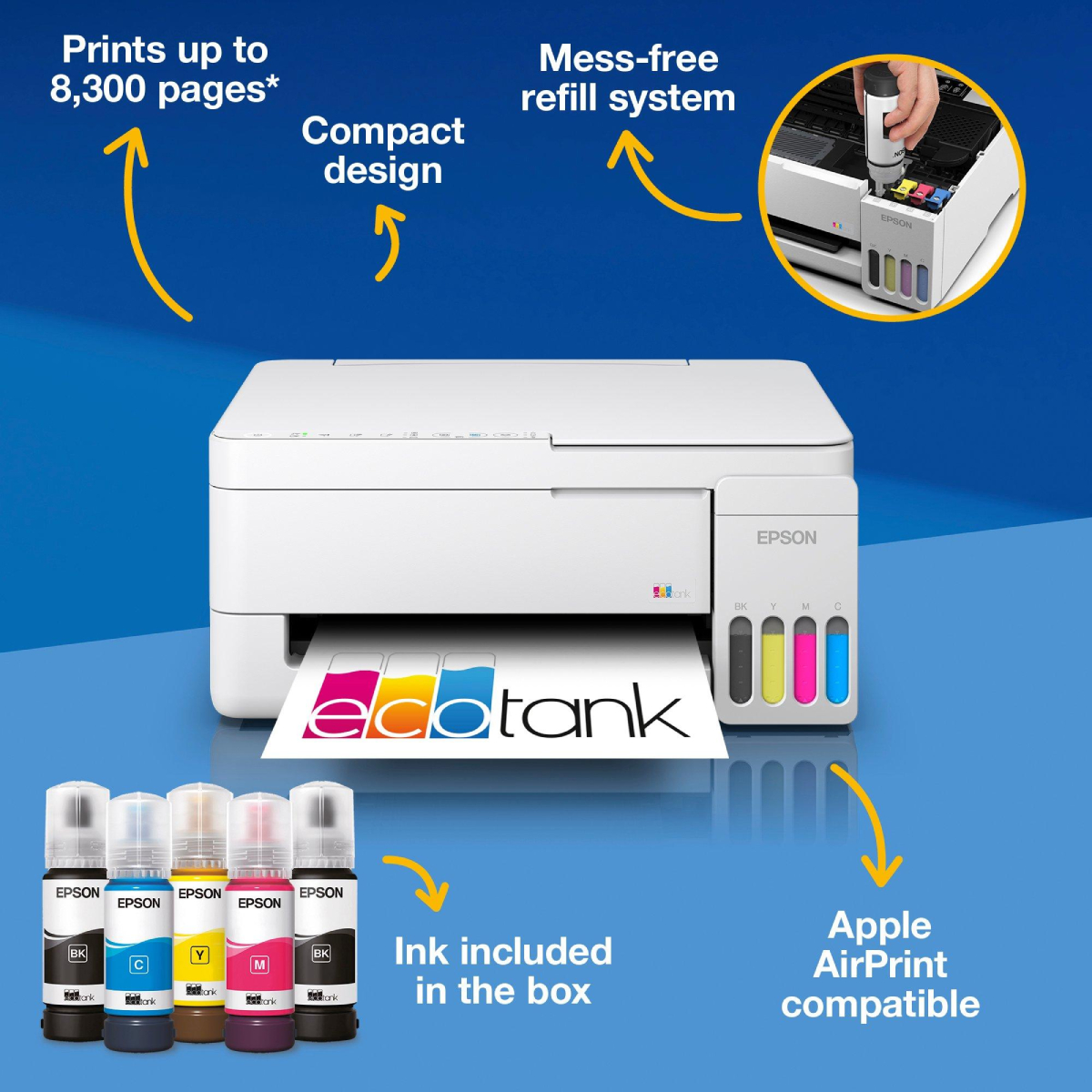 EPSON EcoTank L3356 Α4 Πολυμηχάνημα Wi-Fi με Δοχεία Μελανιού, Άσπρο product image  | image 5